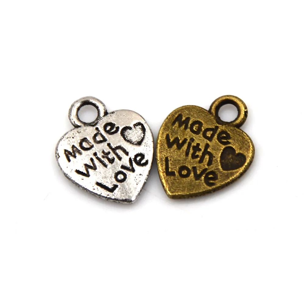 50Pcs/Pack Alloy Metal Handmade With LOVE Heart Charms Pendants Necklace Bracelet Beads For DIY Fashion Jewelry | Украшения и