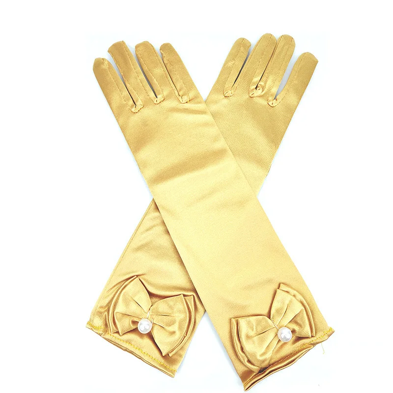 J11 Khaki Gloves Аксессуары принцессы для девочек, детские атласные перчатки для стрельбы из лука, костюм для детей, день рождения, Хэллоуин, вечерние, косплей, подарок - Цвет: J11 Khaki Gloves