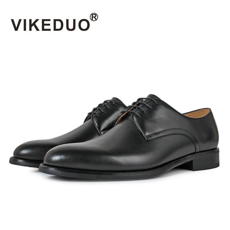 

Vikeduo 2020 Handmade Designer Luxury Wedding Party Formal Business Black Brand Male Dress Genuine Calf Leather Mens Derby Shoes
