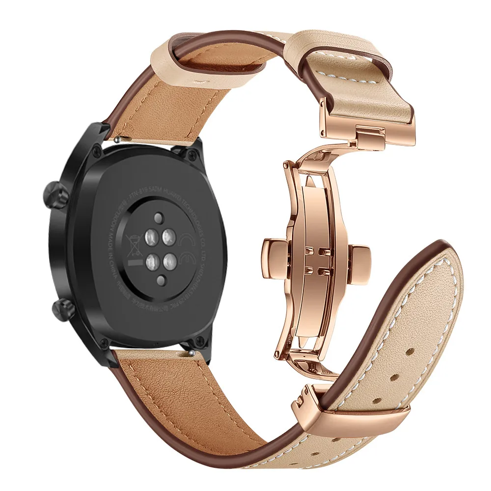 Rose gold Apricot Кожаный ремешок для часов huawei GT для samsung Galaxy Watch active 46 мм gear S3 correa amazfit ремешок Bip 22 мм Браслет Бабочка Пряжка - Цвет ремешка: Rose gold Apricot