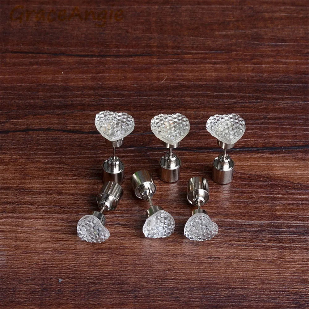 Серьги гвоздики со светодиодной подсветкой в форме сердца 1 пара|drill drill|earrings