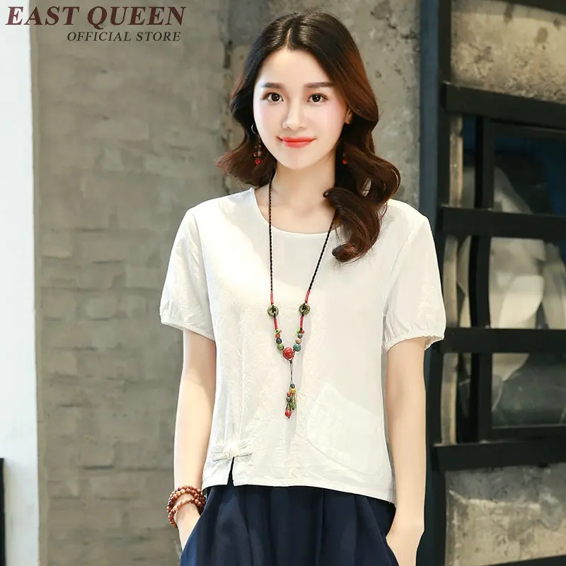 Блузка женская из 2018 хлопка и льна с круглым вырезом|shirt women|shirt women whitecotton and linen |