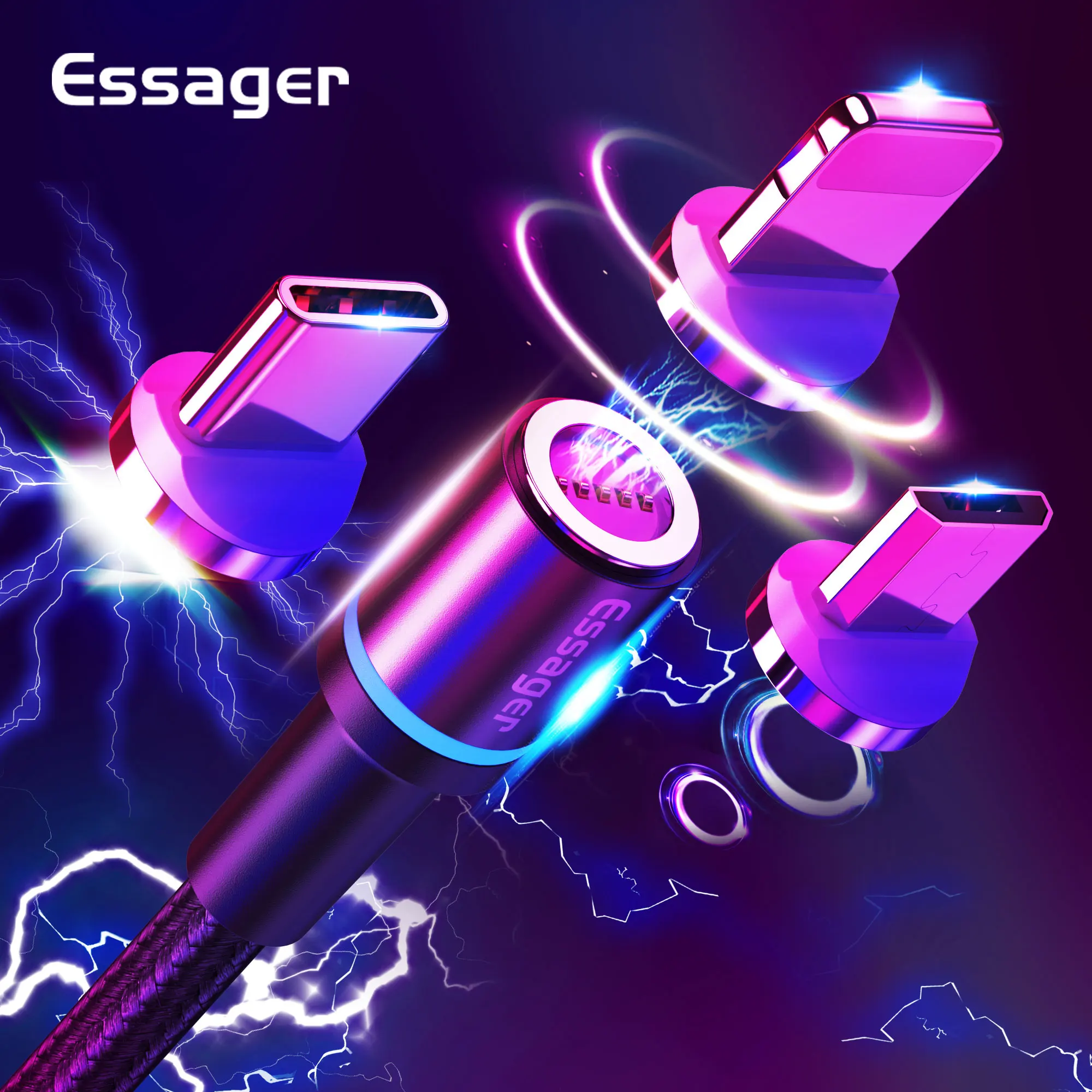 Магнитный Micro USB кабель Essager 3A type-C 3 м для samsung iPhone, Магнитный зарядный кабель USB C, провод, кабели для мобильных телефонов