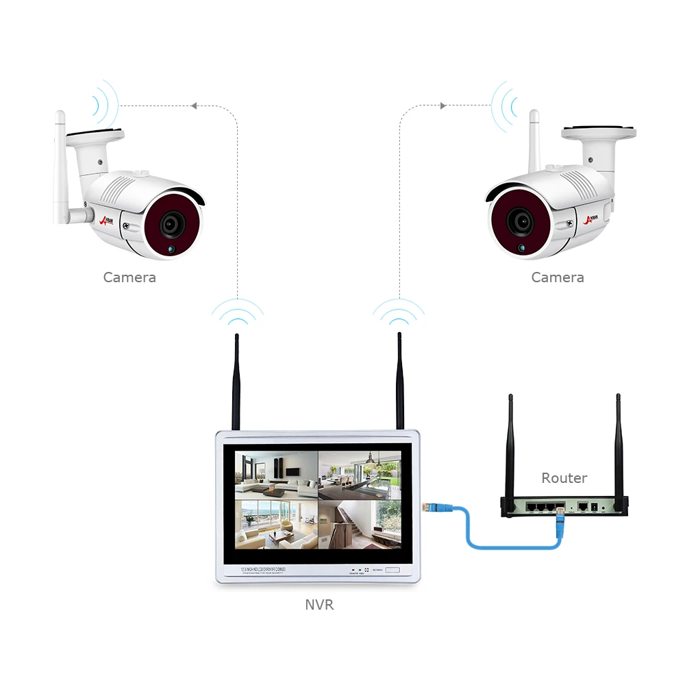 ANRAN P2P 4CH 12''LCD монитор NVR 2,0 MP 36IR Водонепроницаемая наружная пуля 1080P видео аудио IP Беспроводная камера система безопасности HDD