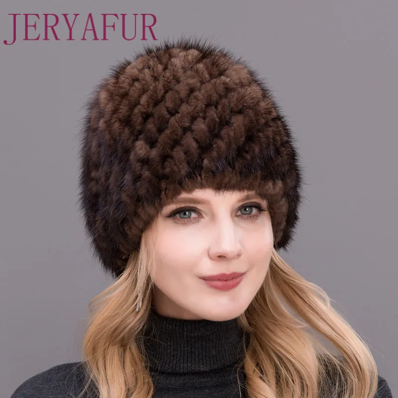 Женская шапка из меха норки JERYAFUR зимняя вязаная в форме ананаса лисы лыжный шлем |