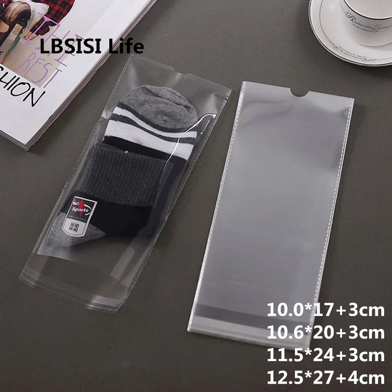 LBSISI Life Clear Sock Packing Bags Opp Plastic Socks Bag Transparent Bag Packaging Self Adhesive Seal Bag With Hand Hole