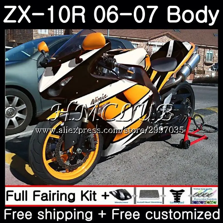 

Кузов для KAWASAKI Желтый Белый Ниндзя ZX1000C ZX-10R 2006 2007 61HC. 13 ZX1000 C ZX 10 R ZX 10R 06 07 ZX10R 06 07 обтекателя комплект