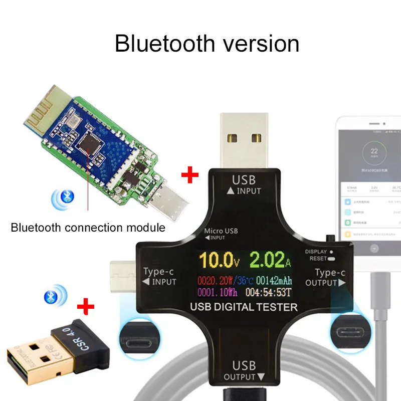 Цветной TFT USB тестер Bluetooth тип-c PD цифровой вольтметр напряжение измеритель тока Амперметр детектор power bank индикатор зарядного устройства