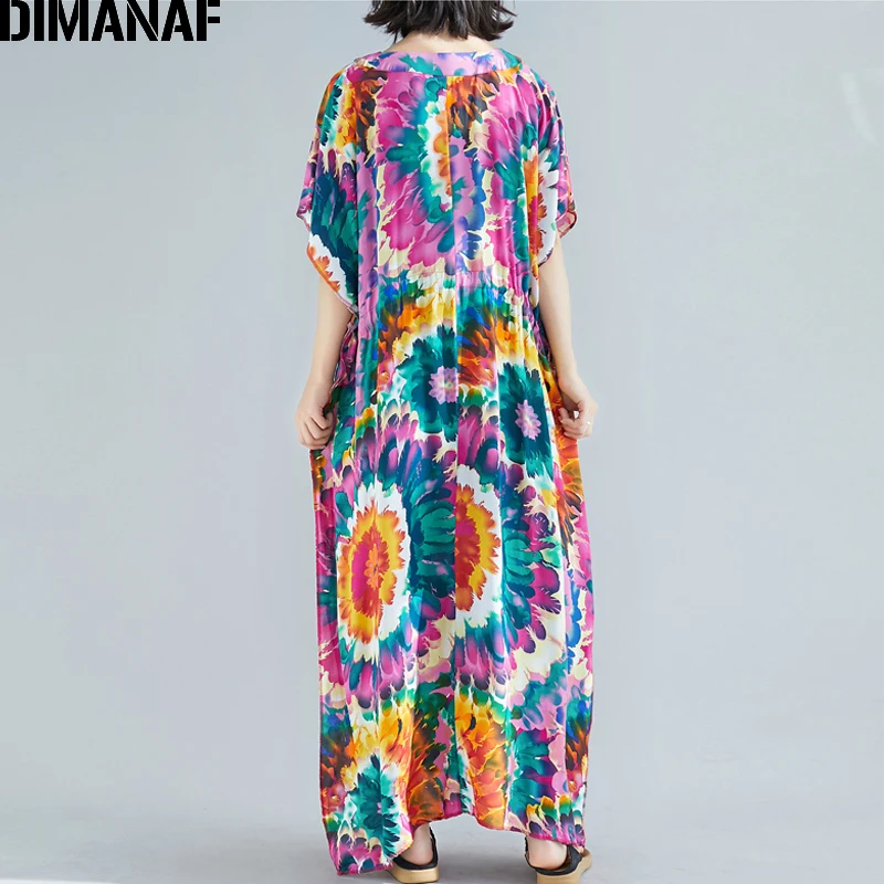 Женское пляжное платье DIMANAF летнее свободное Повседневное из хлопка и льна с