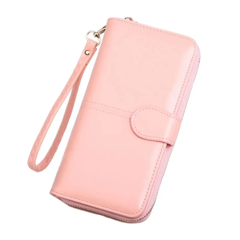 Pink Long Женский кошелек, женский кошелек, женский кожаный кошелек, длинный тройной Кошелек для монет, держатель для карт, денег, клатч, браслет, многофункциональная молния - Цвет: Pink Long
