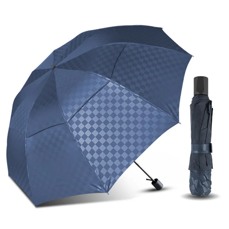 blue 120 см двойной ручной большой зонтик, женский ветрозащитный сетчатый 4 складной деловой мужской зонтик, большой семейный дорожный зонтик Paraguas - Цвет: blue
