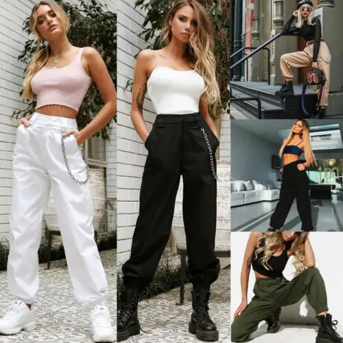 Женские модные брюки с высокой талией элегантные в стиле хип хоп женские