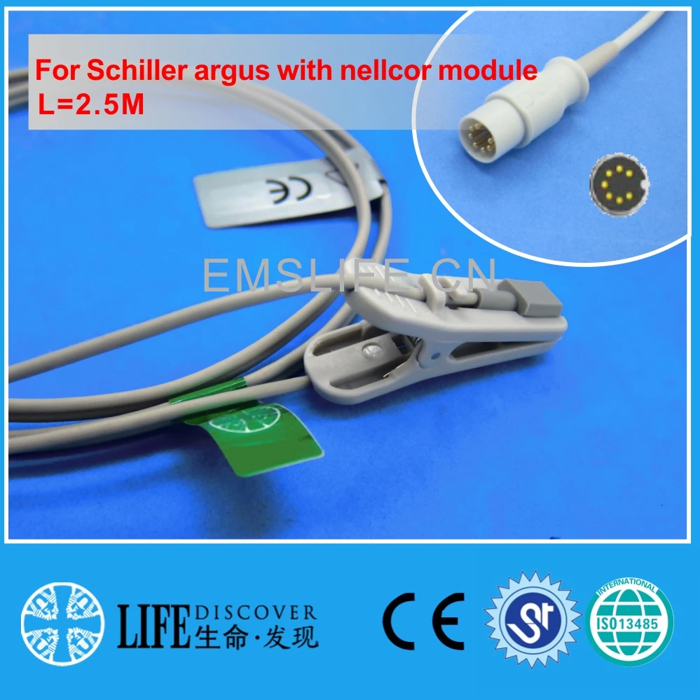

Long cable adult ear clip spo2 oxygen sensor For schier argus with nellcor module