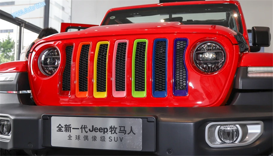 

Lapetus Car Styling Front Grill Grille Frame Ring Cover Exterior Trim 7 Piece ABS Fit For Jeep Wrangler JL 2018 2019 Colorful