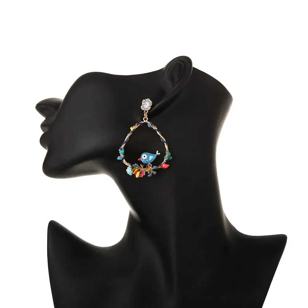 Новые корейские модные женские серьги 2019 висячие для влюбленных птиц цветов на