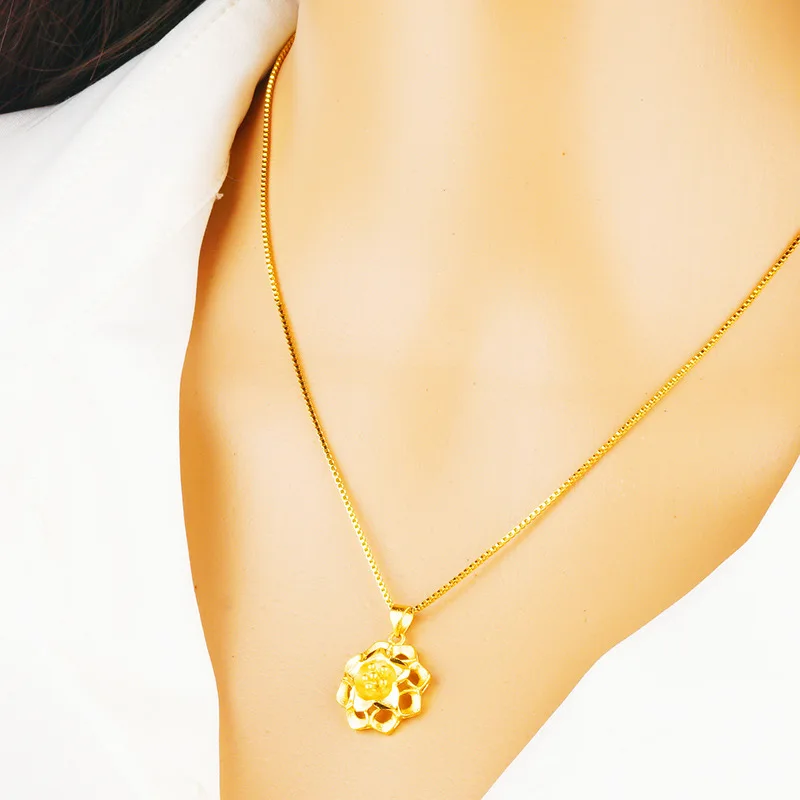

OMHXFC Wholesale European Fashion Hot Woman Girl Party Birthday Wedding Gift Vintage Hollow Flower 24KT Gold Pendant Charm PN283