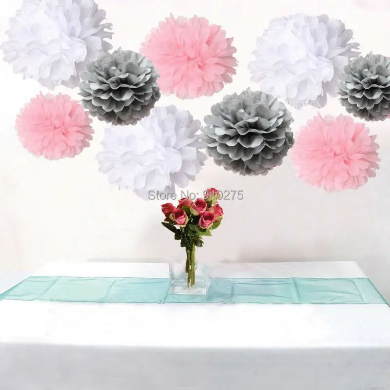 18 шт. смешанные белые серые розовые тканевые помпоны для маленьких девочек