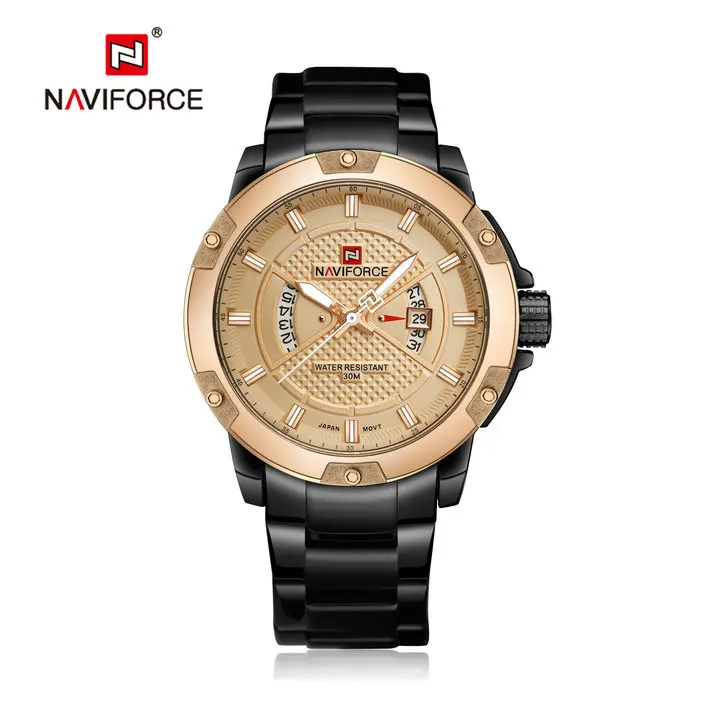 BLACK ALL RG NAVIFORCE Роскошные брендовые Модные мужские золотые часы кварцевые часы с датой недели полностью из нержавеющей стали водонепроницаемые военные наручные часы - Цвет: BLACK ALL RG
