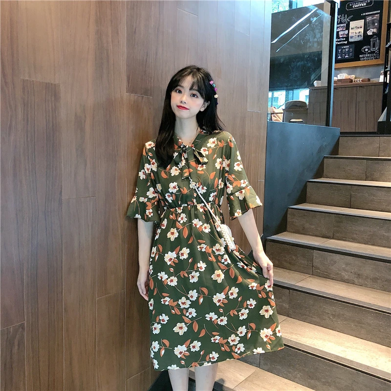 2019 летнее винтажное платье Женская мода с коротким рукавом цветочный принт