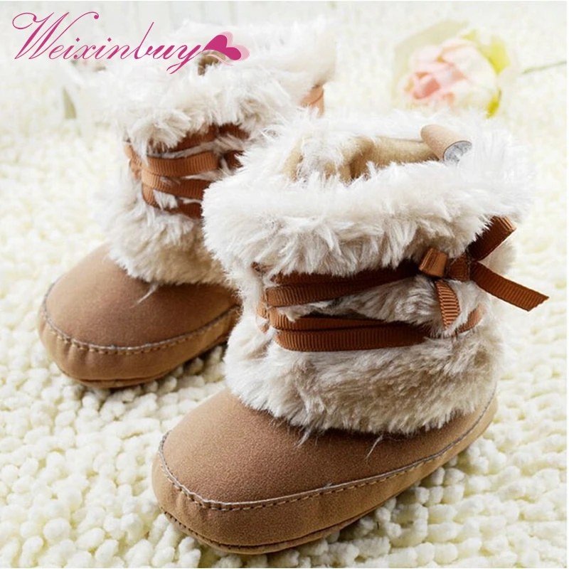 Зимние теплые ботинки для первых шагов Нескользящие маленьких девочек с бантом