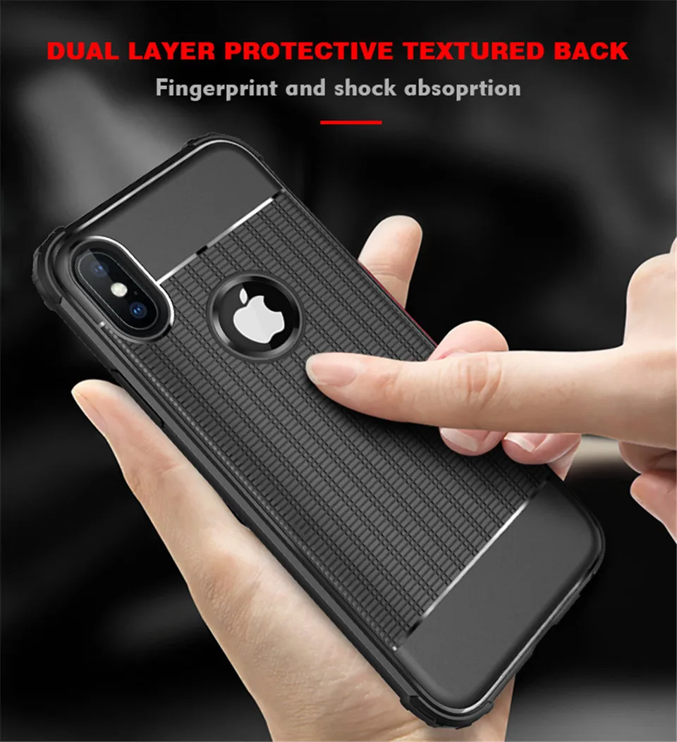 Анти-шок анти-отпечаток пальца Броня TPU чехол для iPhone XR XS MAX X SE 5 5S 6 6s 7 8 плюс Чехол