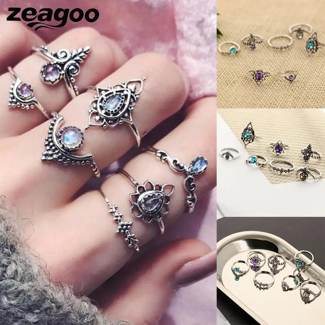 Zeagoo модные геометрические формы кольцо набор для женщин Ретро стиль полые