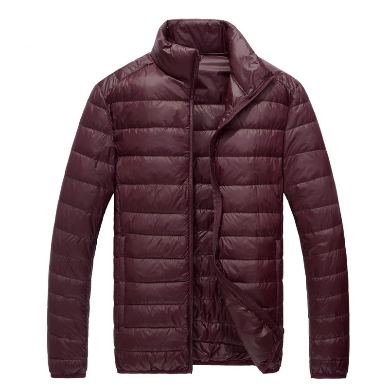 Winter Fashion Brand Ultra Light Duck Down Jacket Men Stand Collar Streetwear Feather Coat Packable Waterp Warm Men Clothing - Цвет: Wine red