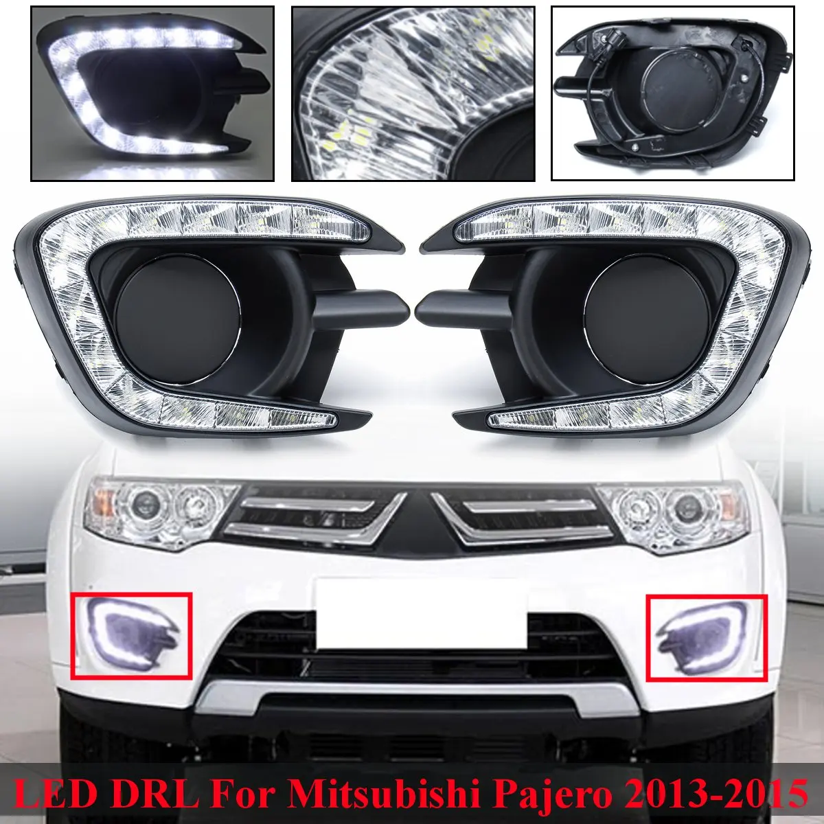 White Дневные ходовые огни желтый сигнал Функция реле 12V авто светодиодный DRL Дневной светильник для Mitsubishi Pajero Montero Sport 2013 - Цвет: White