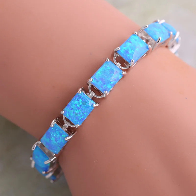 Браслет женский серебристый с голубым огненным опалом 190 мм 7 65 дюйма | Украшения и
