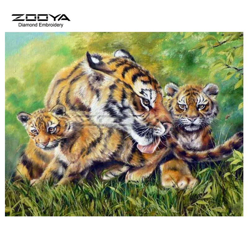 ZOOYA Алмазная вышивка DIY картина животное тигр семья лес Картина Вышивка крестом