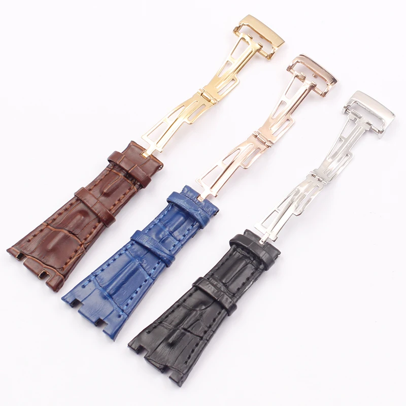 Watch Accessories Applies to for AP Royal Oak Series Leather Watch Strap Folding Buckle 28mm Men's Watch Strap