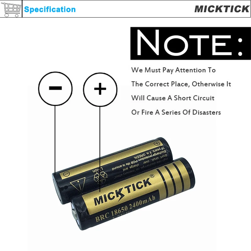 12 шт 3,7 V 18650 2400 мА/ч, micktick Батарея литий ионная батарея Перезаряжаемые Ёмкость батареи в доме подключено Фонарик светодиодный