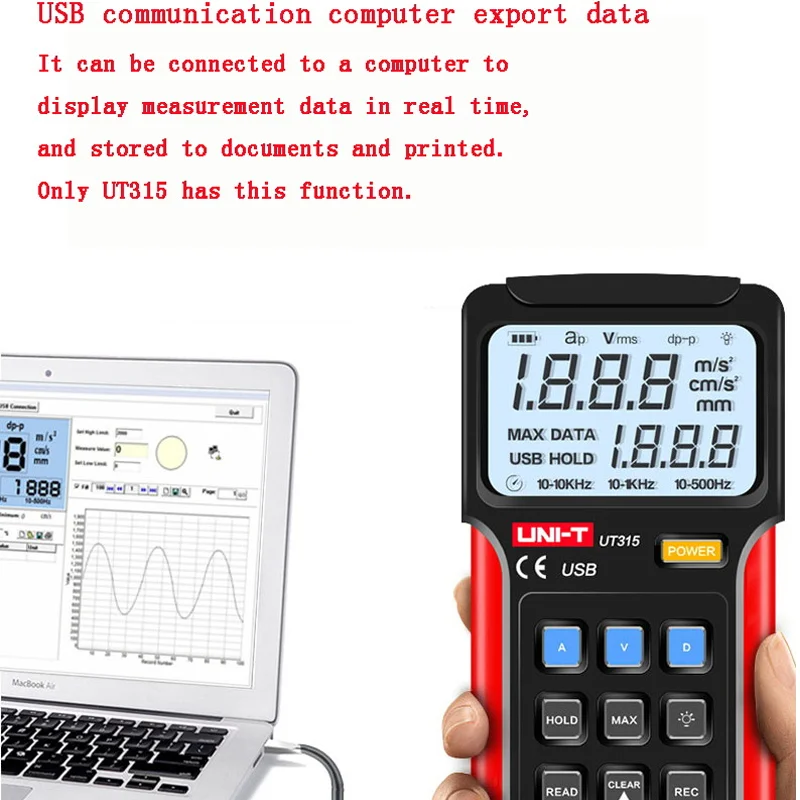 UNI T UT315 Digital Vibration Testers Acceleration Velocity Displacement Measurement USB Connect|Измерители колебаний| |