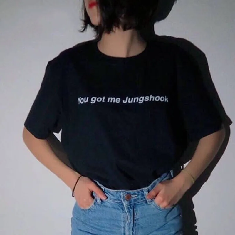 Вы меня Jungshook Для женщин футболка летние топы Женская Повседневная черный