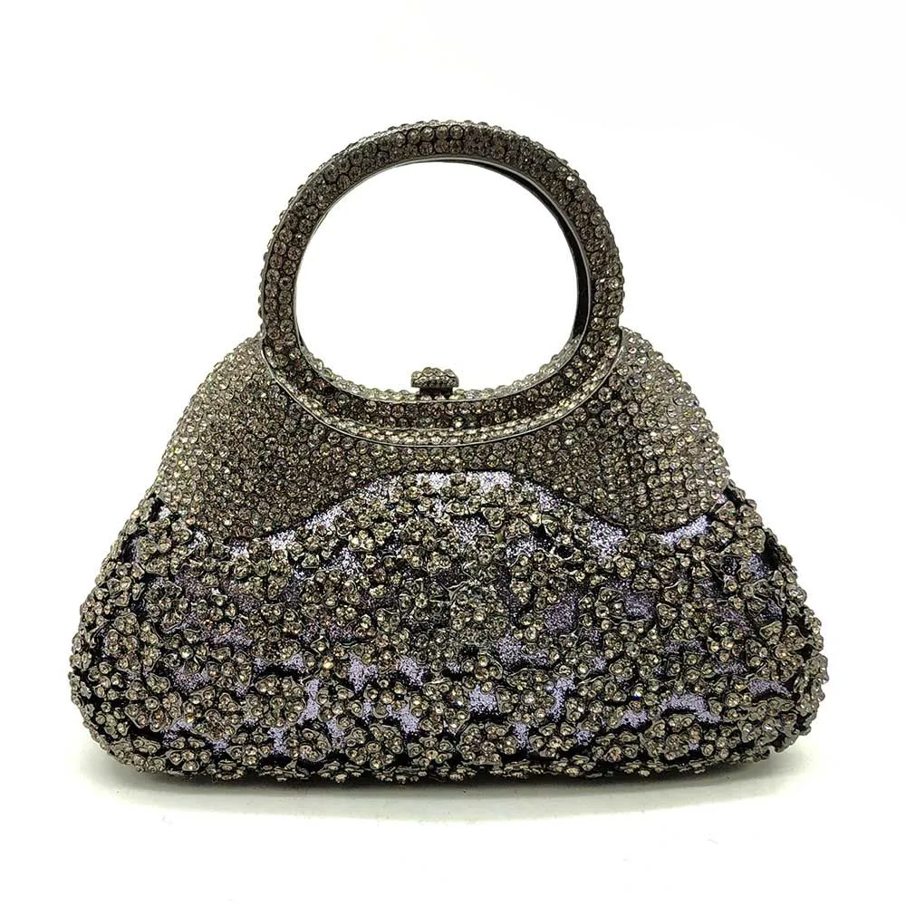 Boutique De FGG, золотой вечерний минодьер, женский клатч с кристаллами, сумочка с верхней ручкой, металлический бриллиант, свадебная сумка, вечерние сумочки для коктейлей - Цвет: Gray Crystal bag