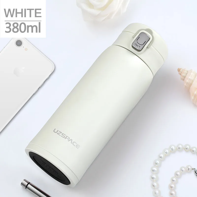 380ML White UZSPACE термос с двойными стенками из нержавеющей стали, термосы 380/500 мл, кружка для кофе, чая, молока, путешествий, Термокружка, Подарочная бутылка - Цвет: 380ML White