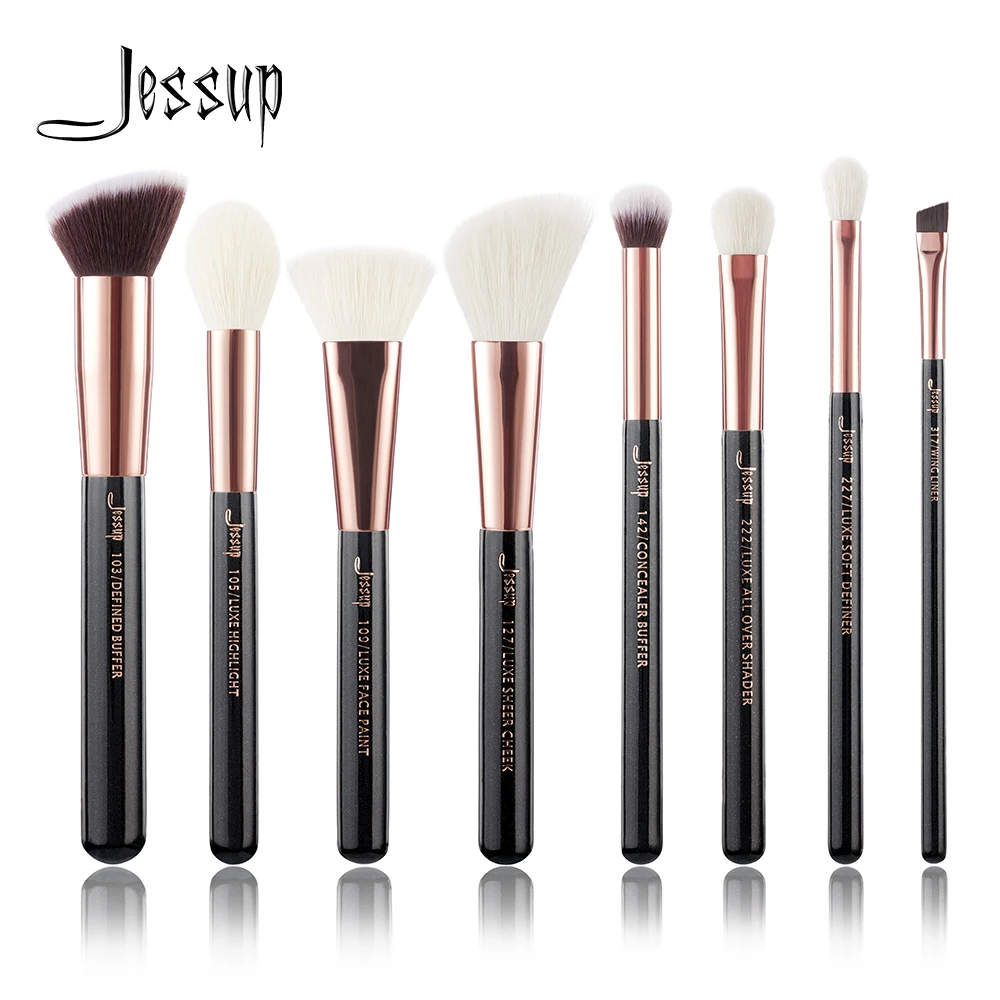 Набор кистей для макияжа Jessup черные/розовые золотые Профессиональные кисти
