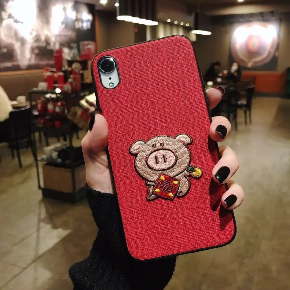 Anjiri красивой вышивкой поросенка Корпус для мобильного телефона чехол iphonexs