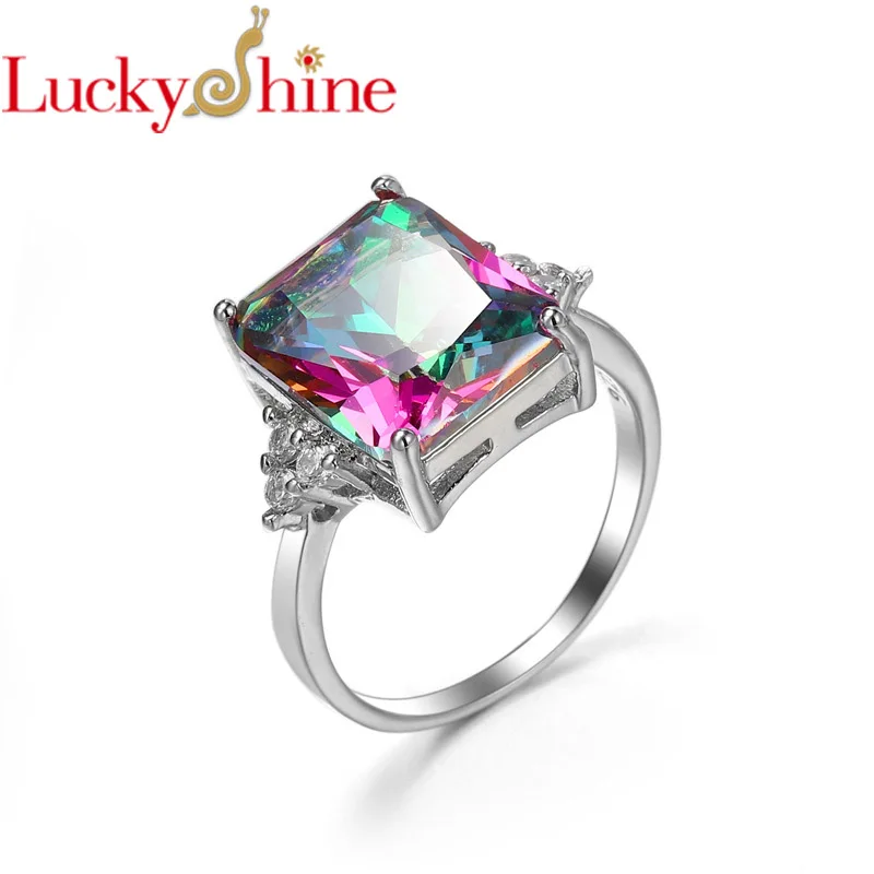 

Luckyshine New Square For Women Wedding Rings Colored Zircon Rings Russia Australia Holiday Gift Jewelry