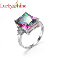 luckyshine new square for women wedding rings colored zircon rings russia australia holiday gift jewelry