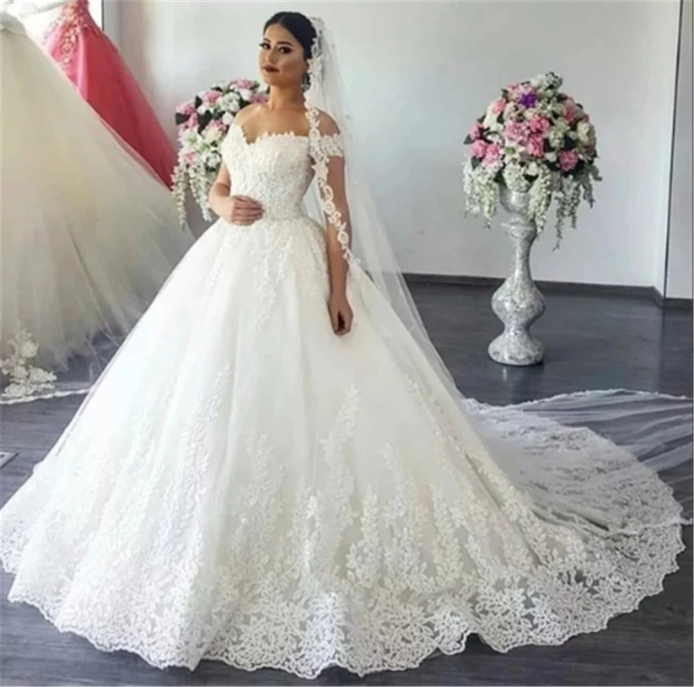 

Off The Shoulder Ball Gown Princess Embroidery beading Wedding Dresses 2019 Vintage Sweetheart neckline Tulle vestido novia