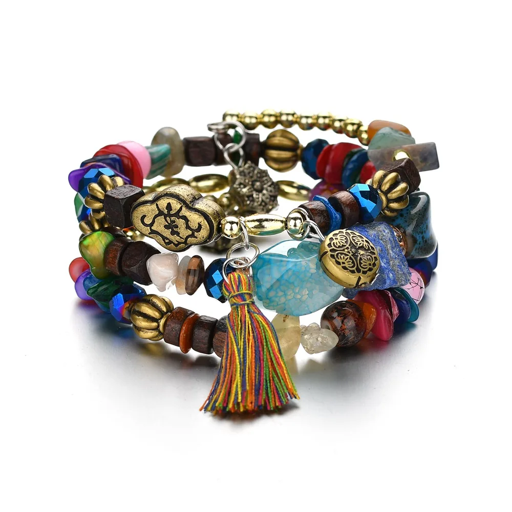 MissCyCy богемные Многослойные Бусины Браслеты с кисточкой для женщин винтажные