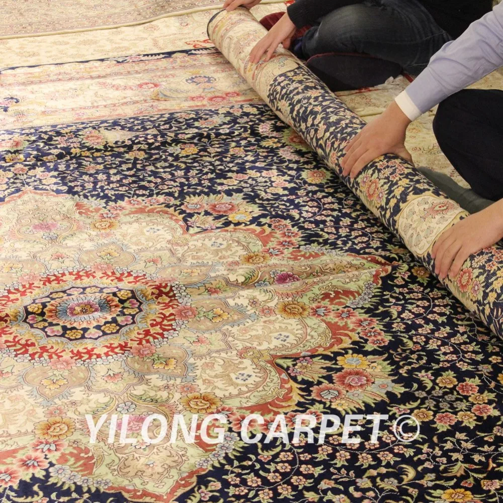 Yilong 10'x14 Vantage Тебризский шелковый ковер Большой античный "Медальон" иранский шелковый ковер(0346