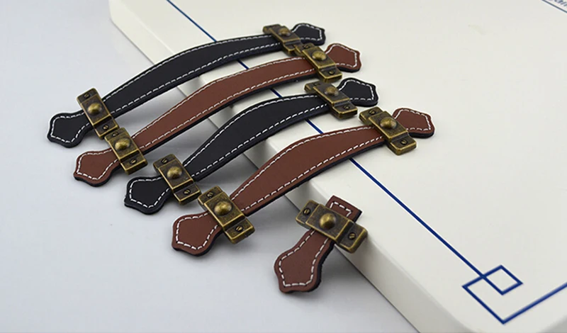 96 мм 128 коричневая/черная кожаная Мебельная ручка/кожаная ручка в современном