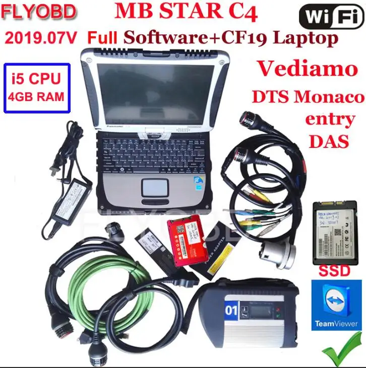 C4 with SSD CF19 i5 A+++ Качество MB Star C4 SD Подключение с программным обеспечением,09 V SSD ноутбук CF19 PC работа для диагностики ЗВЕЗДЫ c4 диагностический инструмент полный комплект - Цвет: C4 with SSD CF19 i5