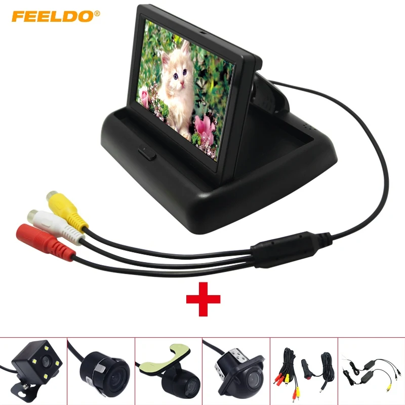 

FEELDO 4.3"Foldable TFT LCD Car Rearview Monitor Reversing Backup Camera Video System 2.4G Wireless Cigarette Lighter Optional