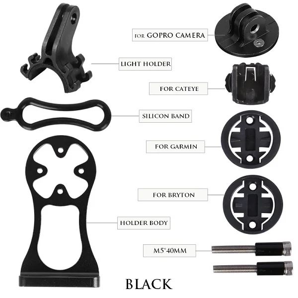 Black STOUT велосипедный компьютер с ЧПУ держатель крепление для камеры GoPro Дорожный велосипед руль расширение MTB Спидометр Поддержка Garmin Bryton CATEYE - Цвет: Black