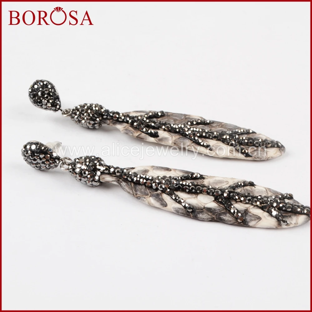 Borosa висячие серьги горный хрусталь проложить оставьте кожи питона Серьги