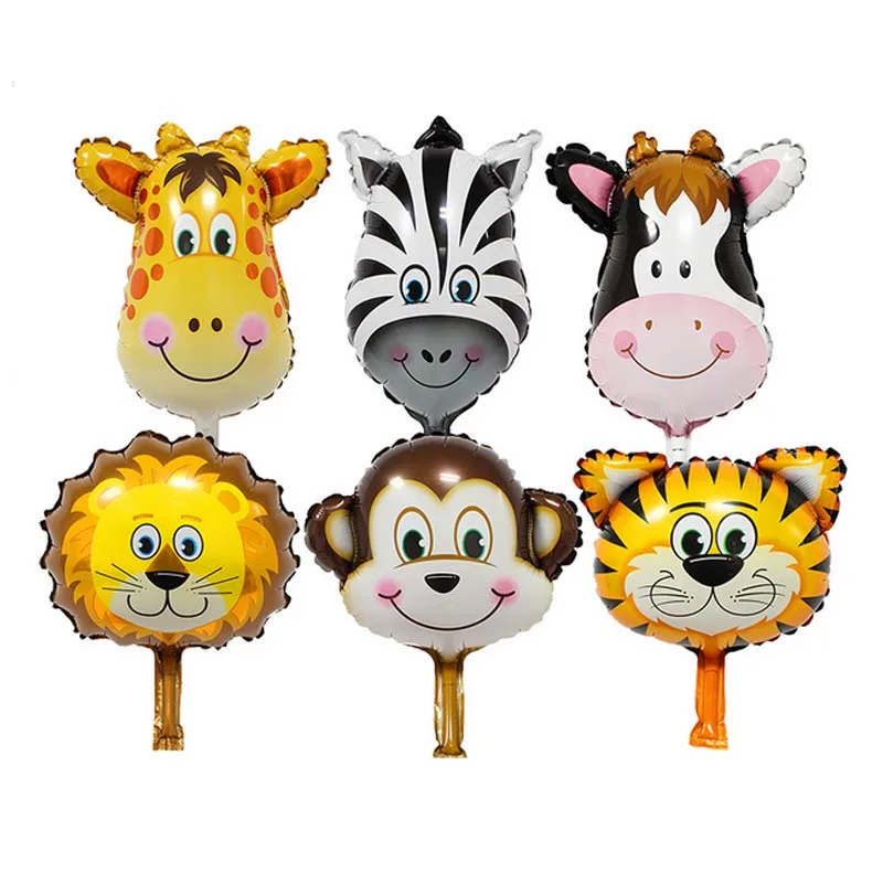 

Hot style Mini animal head Foil balloons Giraffe zebra cows lions monkeys tigers party birthday decoration Mini cartoon balloon