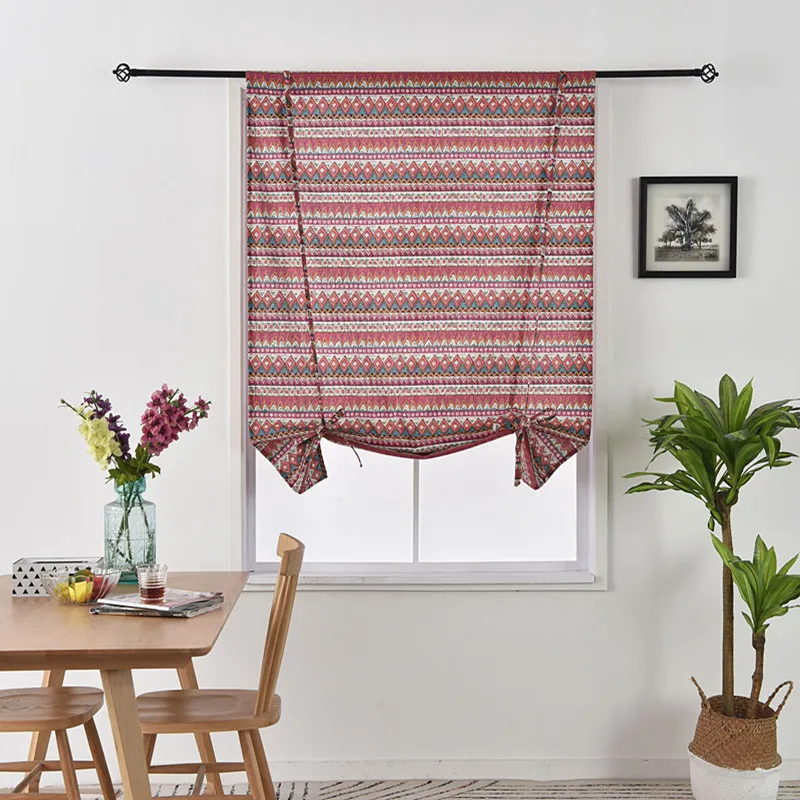 Богемия Стиль Темно красный хлопок лен Римский занавес домашний декоративный